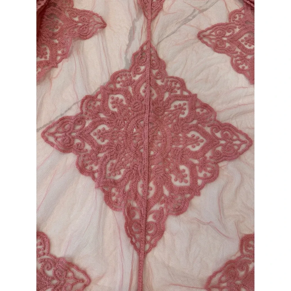 Pink Crochet Lace Overlay Kimono Cardigan Cover Up S M Romantic NWT Elegant Boho